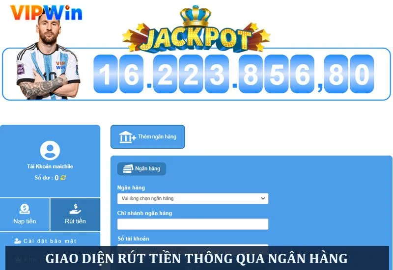 Giao diện form đăng ký rút tiền VIPWIN thông qua ngân hàng